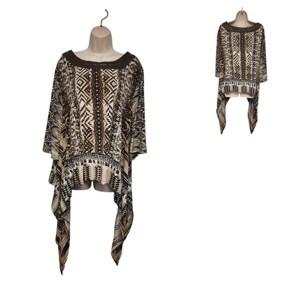 Roaman's Womens Multi-Brown Plus Size L 18/20 Flowy Swing 3/4 Blouse - Picture 1 of 8